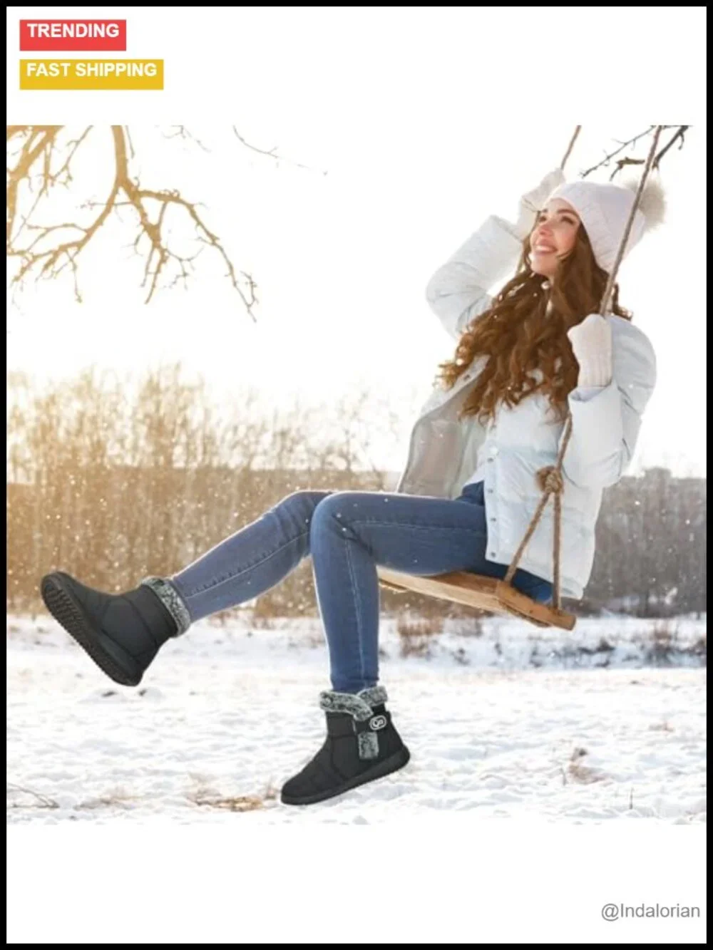 Waterproof Fur Lined Ankle Snow Boots Non Slip Outdoor Walking